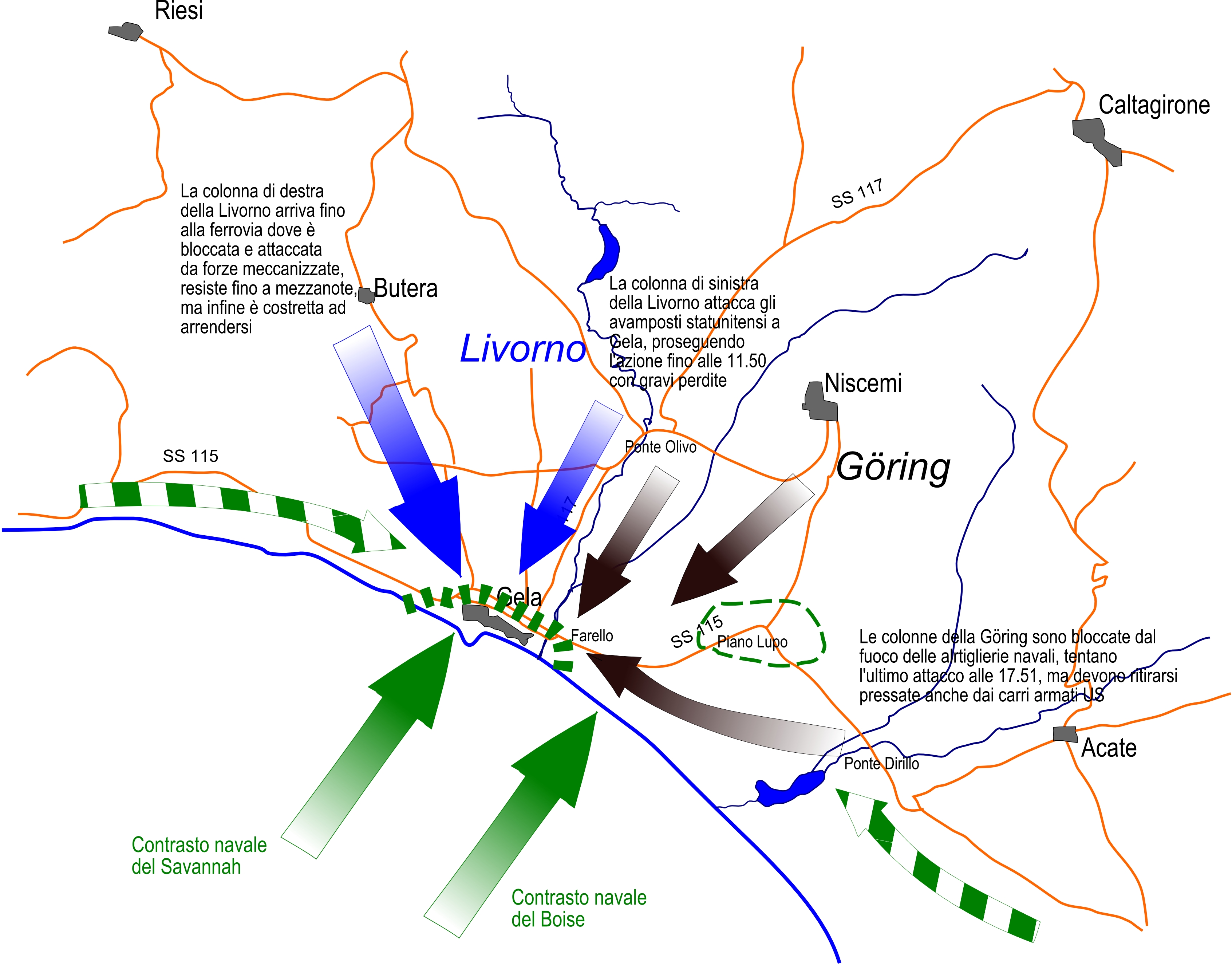 11 luglio 1943- Mappa del contrattacco italo-tedesco 